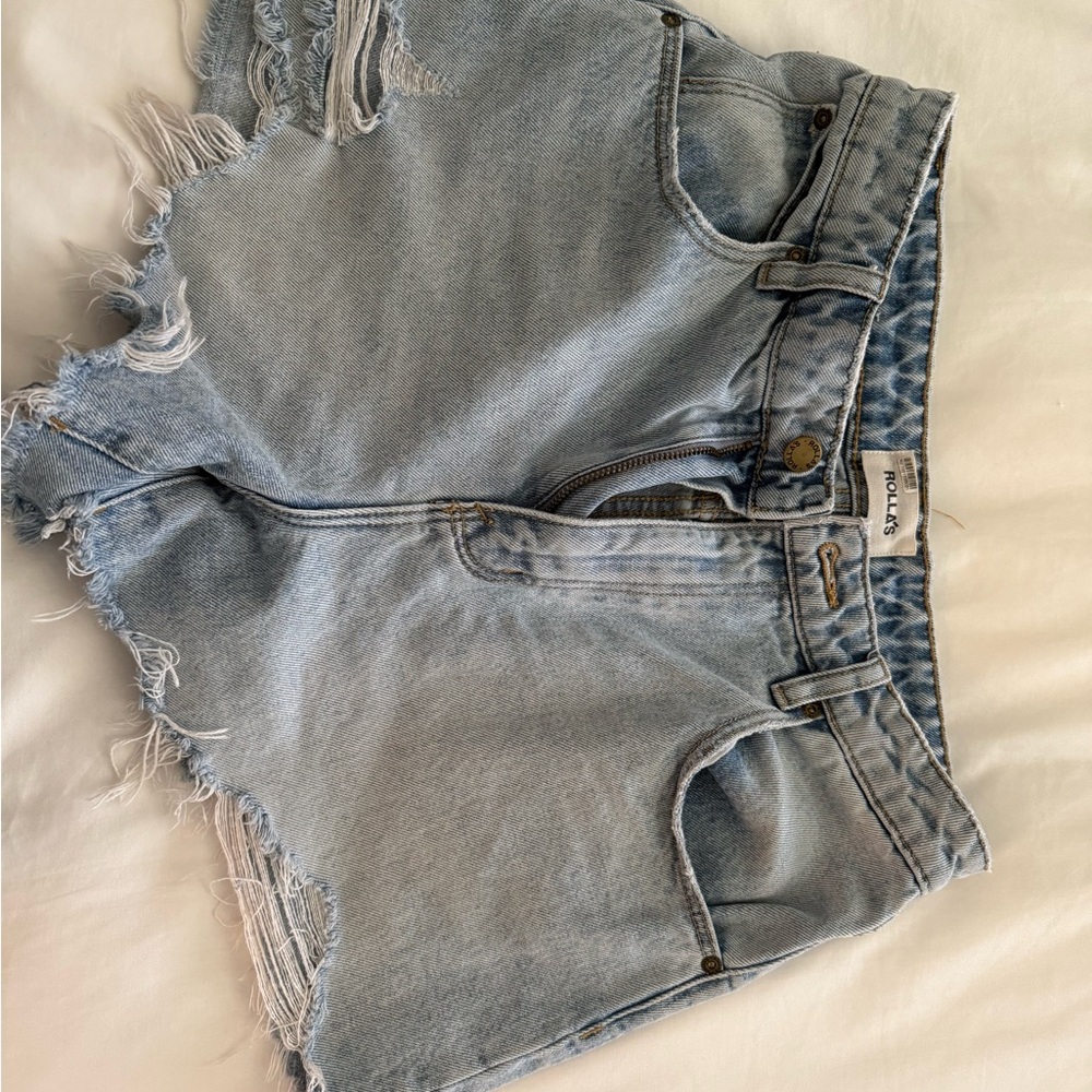 ROLLA'S Blue High-Waisted Jean Shorts with Frayed Hem